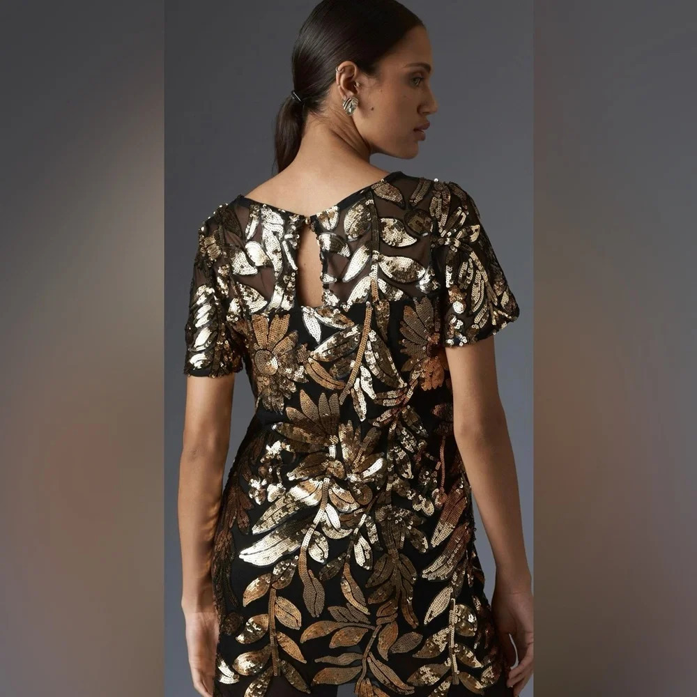 Maeve Short-Sleeve Sheer Embellished Mini Dress sz Small